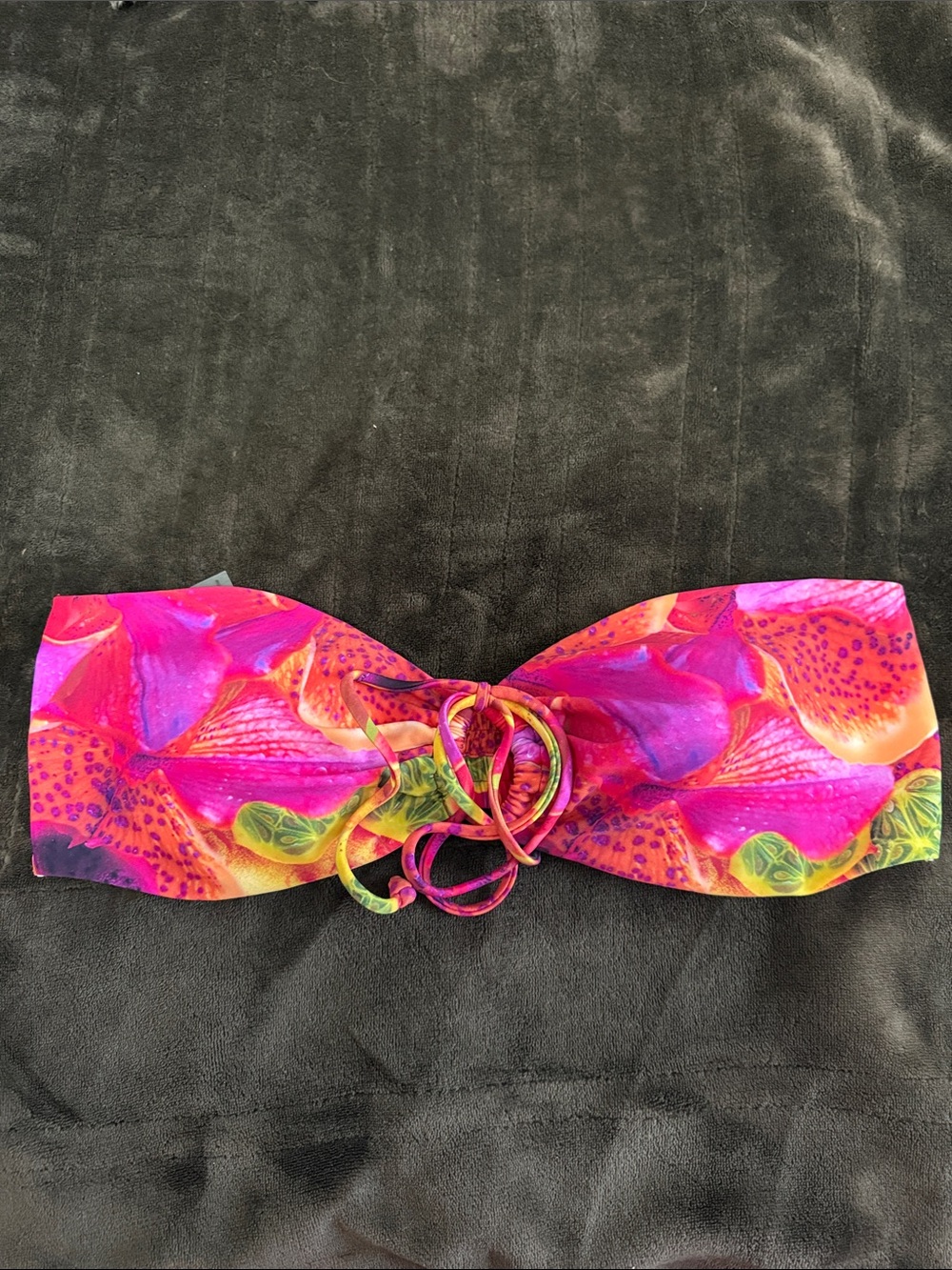 White Fox Swim Size XL Strapless Pink Tropical Print Bandeau Top